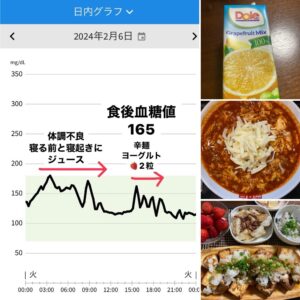 フリースタイルリブレを装着して10日目の食事と血糖値の記録